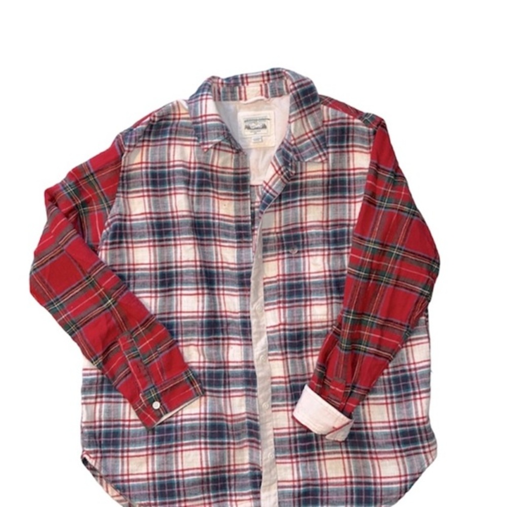 American Eagle Flannel Corduroy Trim Plaid Flannel Button Down Shirt NWOT
